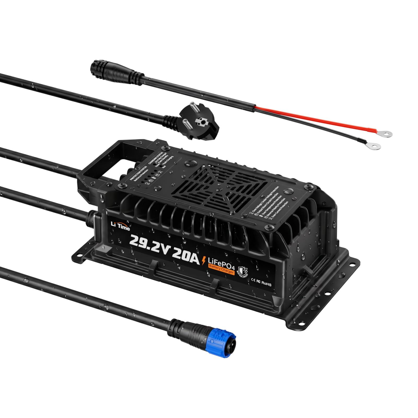 LiTime Chargeur Batterie Lithium 24V 20A, 29,2V AC-DC, IP67 Étanche
