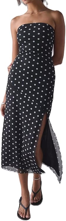 Mesh Strapless Midi Dress