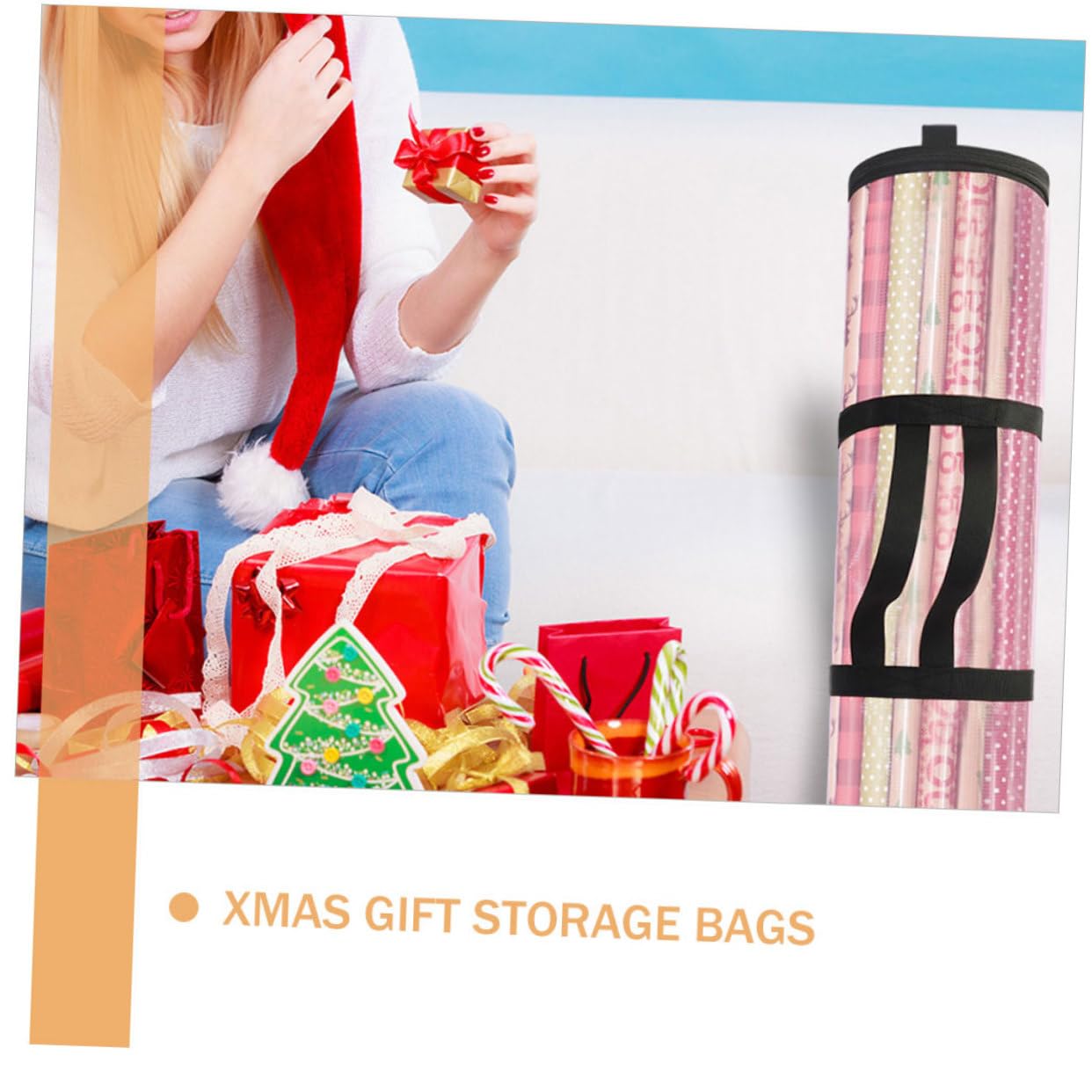 BUTIFULSIC Handy Cylindrical Storage Pouch Reusable Christmas Wrapping Bag Transparent Durable Organizer for Holiday Presents and Decorations