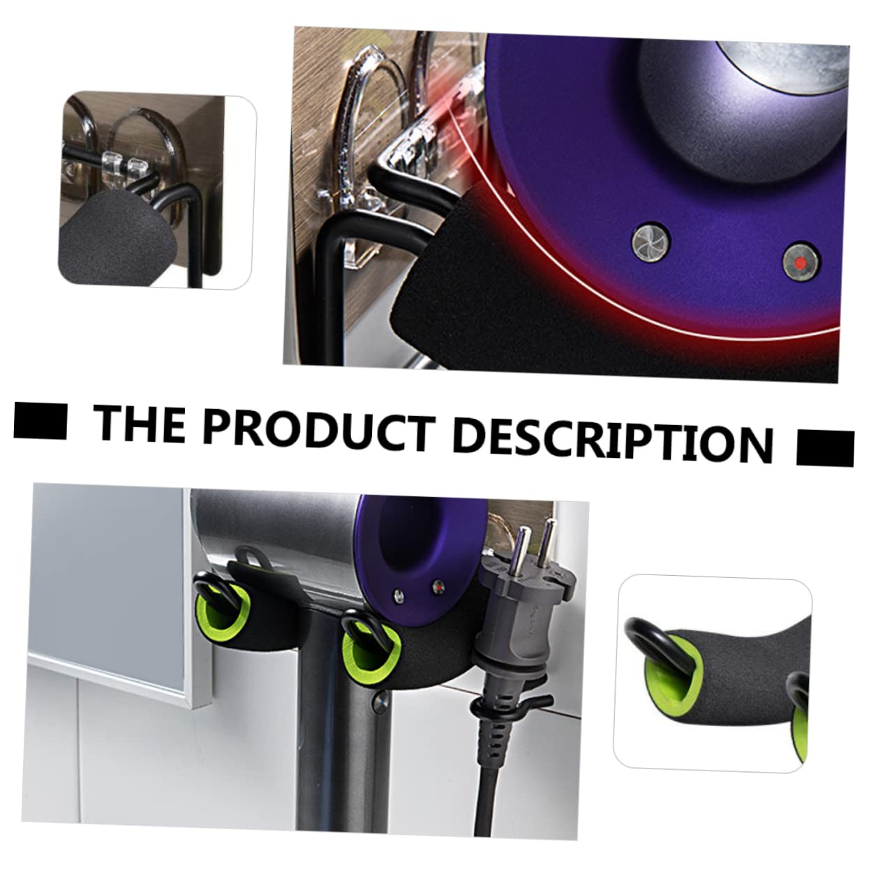 Mikinona Multi-functional Hair Dryer Shelf Wall Mounted Hair Dryer Holder Rack Easy Install Punch- Wall Bracket