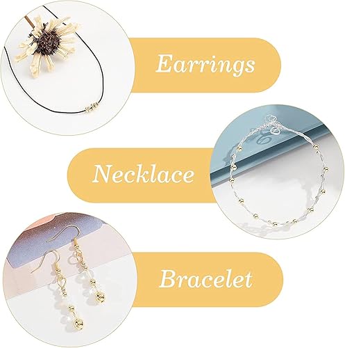 Miniatura 9 de PH PandaHall 180 cuentas chapadas en oro de 18 quilates, 0.118 in, 0.157 in y 0.236 in, cuentas espaciadoras de metal liso, bola de oro sin