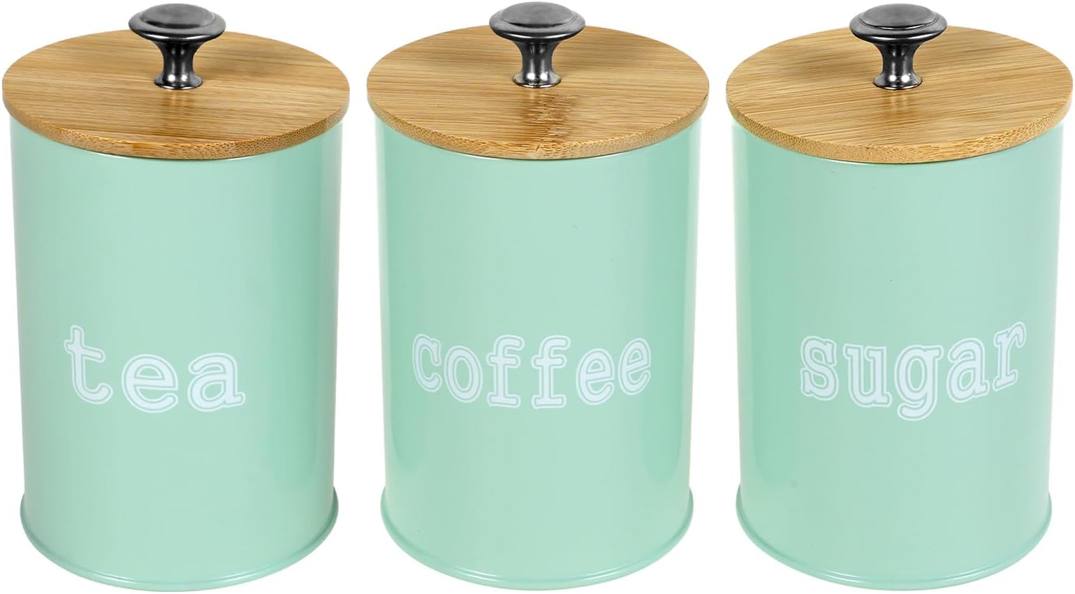 3Pcs Metal Tea Coffee Sugar Canister Set Decorative Kitchen Storage Tin Caddy Container with Airtight Lid and Name Marker Coffee and Sugar Canister Jars for Home Kitchen Snack Spices(green)
