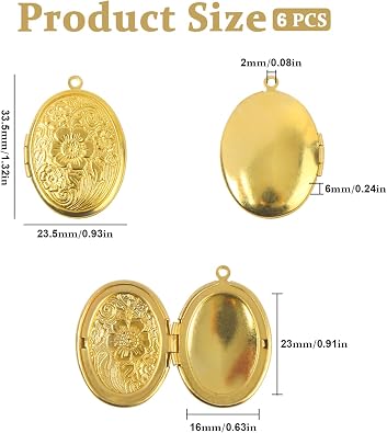 6 Pcs Locket Charms Stainless Steel Heart Photo Frame Charms Pendants with Loop for Jewelry Making