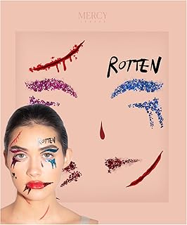 Harley Quinn Face Stickers by Mercy London Fancy Dress Costume Accessories Face Gems Jewels All in One Halloween Stick On Sticker