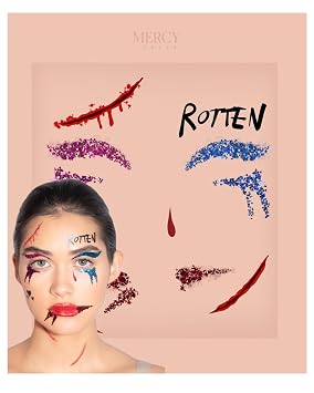Harley Quinn Face Stickers by Mercy London Fancy Dress Costume Accessories Face Gems Jewels All in One Halloween Stick On Sticker