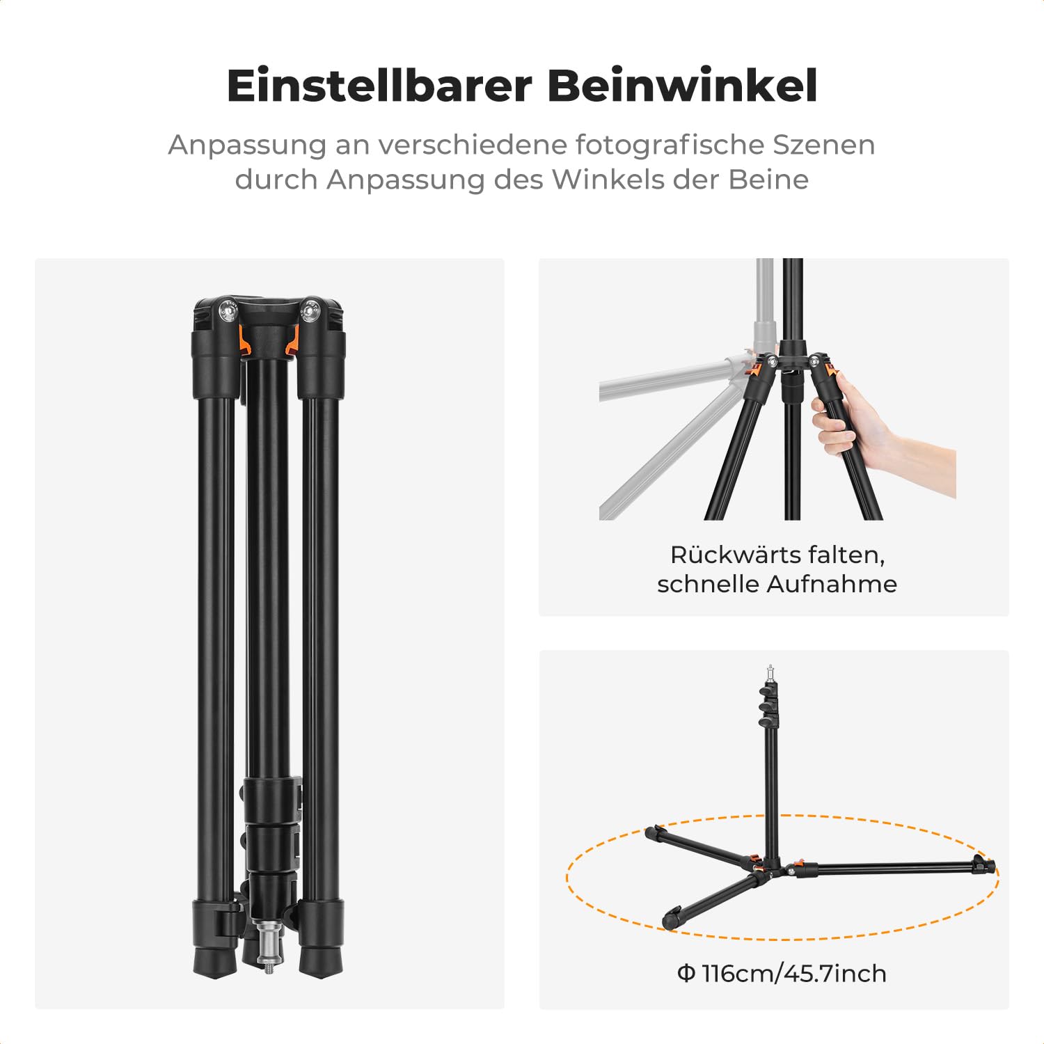 K&F CONCEPT 200cm Alu Fotografie Lichtstativ mit 1/4" Srew & Stativtasche | 6.5 lb/3kg Last Umgekehrt klappbares Kamera Stativ für Strobe Licht Kamera Softbox