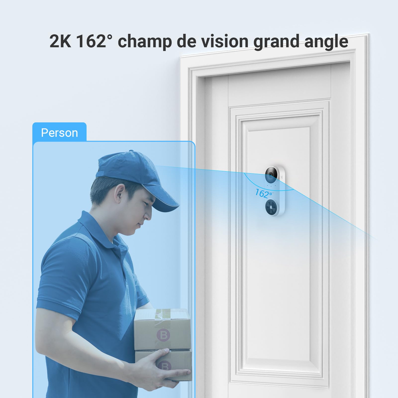 EZVIZ CP3 Sonnette connectée avec vidéo en 2K et Carillon, Kit de Sonnette sur Batterie avec Détection Humaine par IA, Audio Bidirectionnel et Vision Nocturne 6m, 100% sans Fil avec Batterie 5000 mAh
