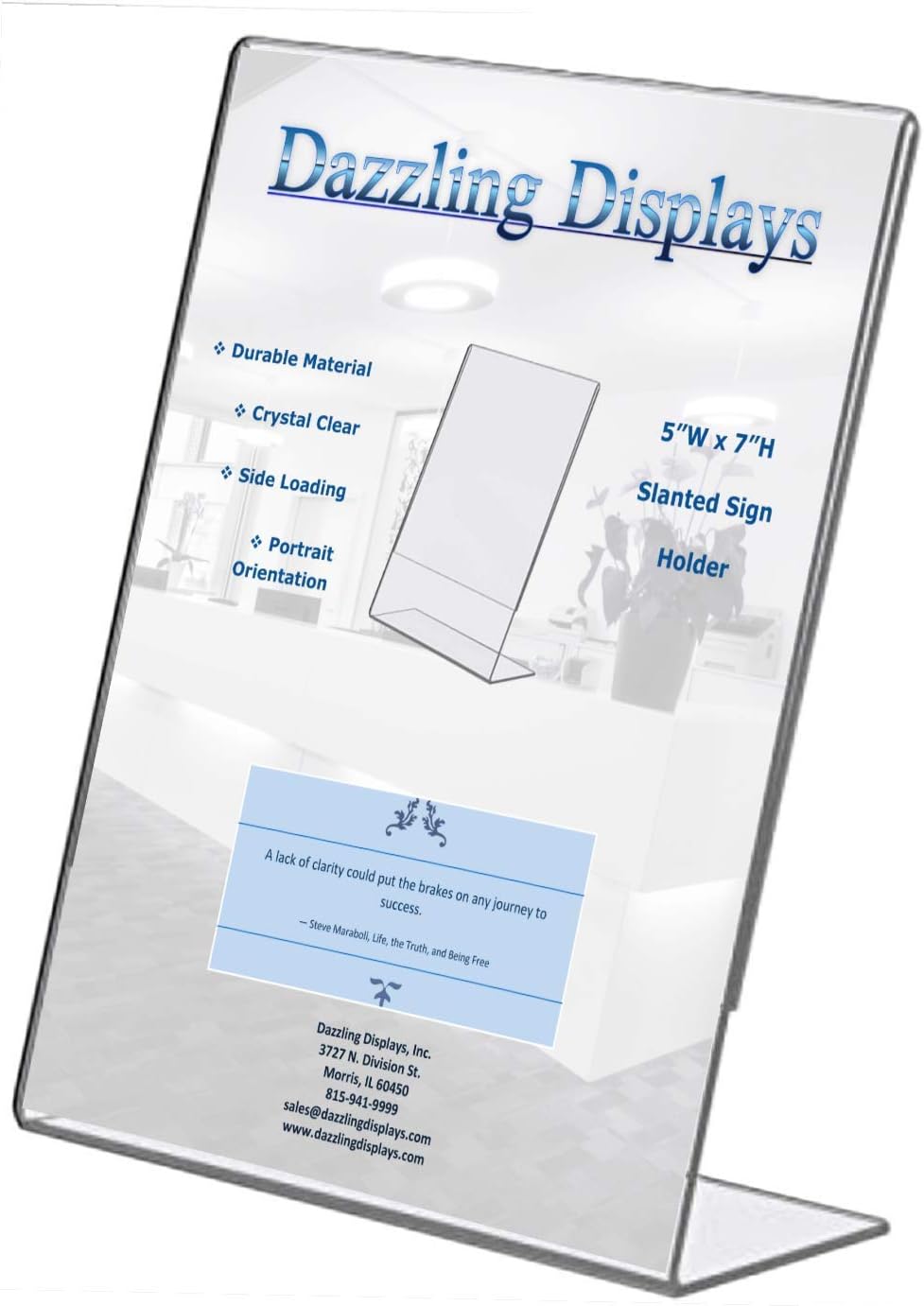Clear Acrylic Sign Holder 5 x 7 - Clear Slanted Sign Holder - Premium Acrylic Sign Holder for Office, Retail, Tradeshow and Home Use (34 Pack)
