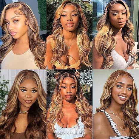 Body Wave Lace Front Wigs Human Hair Pre Plucked 13x4 HD Lace Frontal Wigs Human Hair 180 Density Natural Black Wigs for Women Lace Front Wig with Baby (4/27, 28 inch)