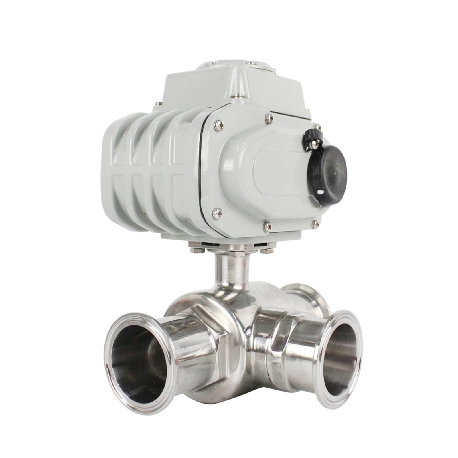 JNVFTCUX 63mm three-way stainless steel sanitary grade three-clamp ferrule electric ball valve 220V 110V 12V high platform(T TYPE-12VDC)
