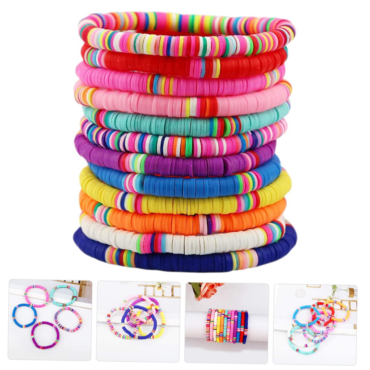24 braccialetti in argilla alla moda per donne braccialetti bohemien perline di argilla braccialetti braccialetto perline pacchetto braccialetto elastico bohemien impilabile perline bracciali colore misto Miss set