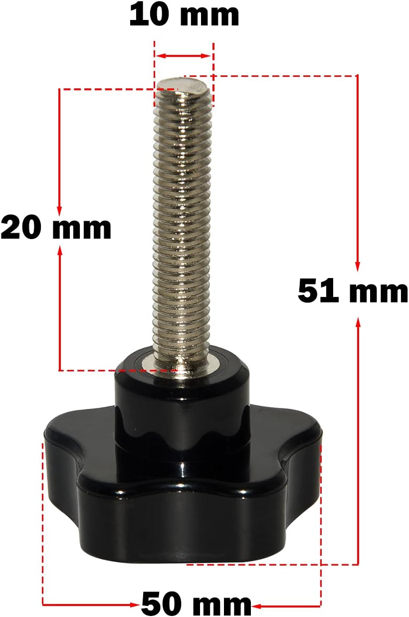 Flyshop 1.9" 50mm Star Knob 3/8" 10mm Thread Stud Screw on Clamping Grip M10 x 20mm 6 Pcs