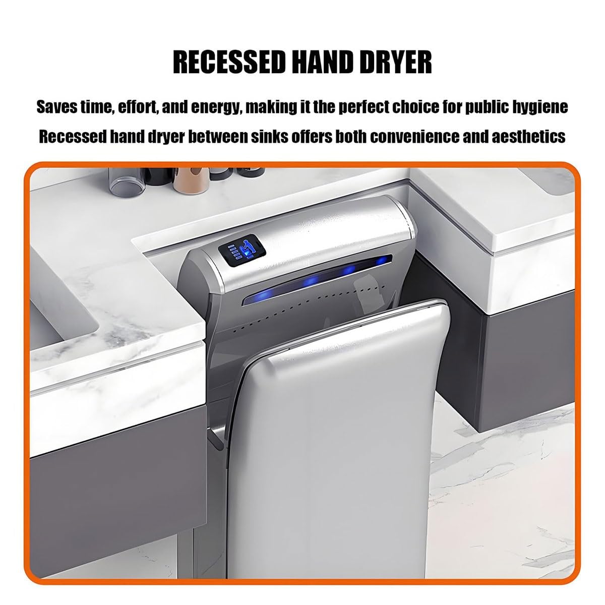 Sèche-mains électrique mural 1800 W automatique à jet double face pour salle de bain, séchage rapide et économe en énergie