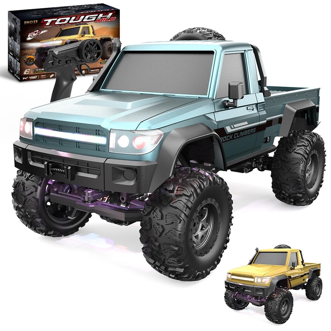 XKlemBauklode 1/20 Scale 4WD RC Rock Crawler, 2.4GHz Full Proportional Off-Road Remote Control Car with LED Lights, Dual Batteries & USB Charging, Hobby Grade Climbing Truck for Adults & Boys