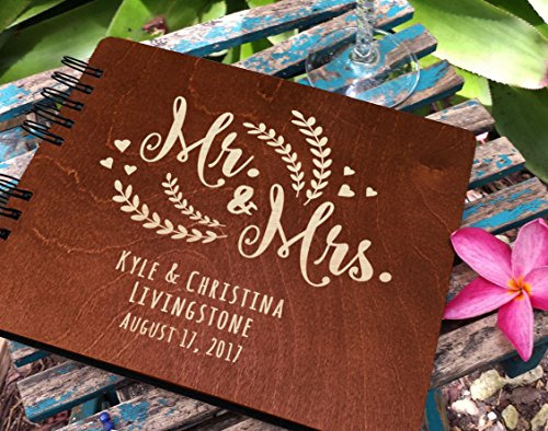 Personalized Wedding Guest Book Mr Mrs Wooden Rustic Vintage Bridal Black Mahogany Oak Or Cocoa Unique Wood Hardcover Finish Options #TOP4