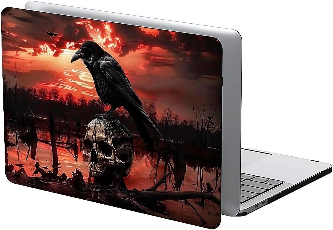 Computer Case for MacBook Air 15 Inch Raven Skull Twilight Colorful Pattern Black Release 2023 Model A2941 Hard Shell Case Compatible with MacBook Air 15 Inch