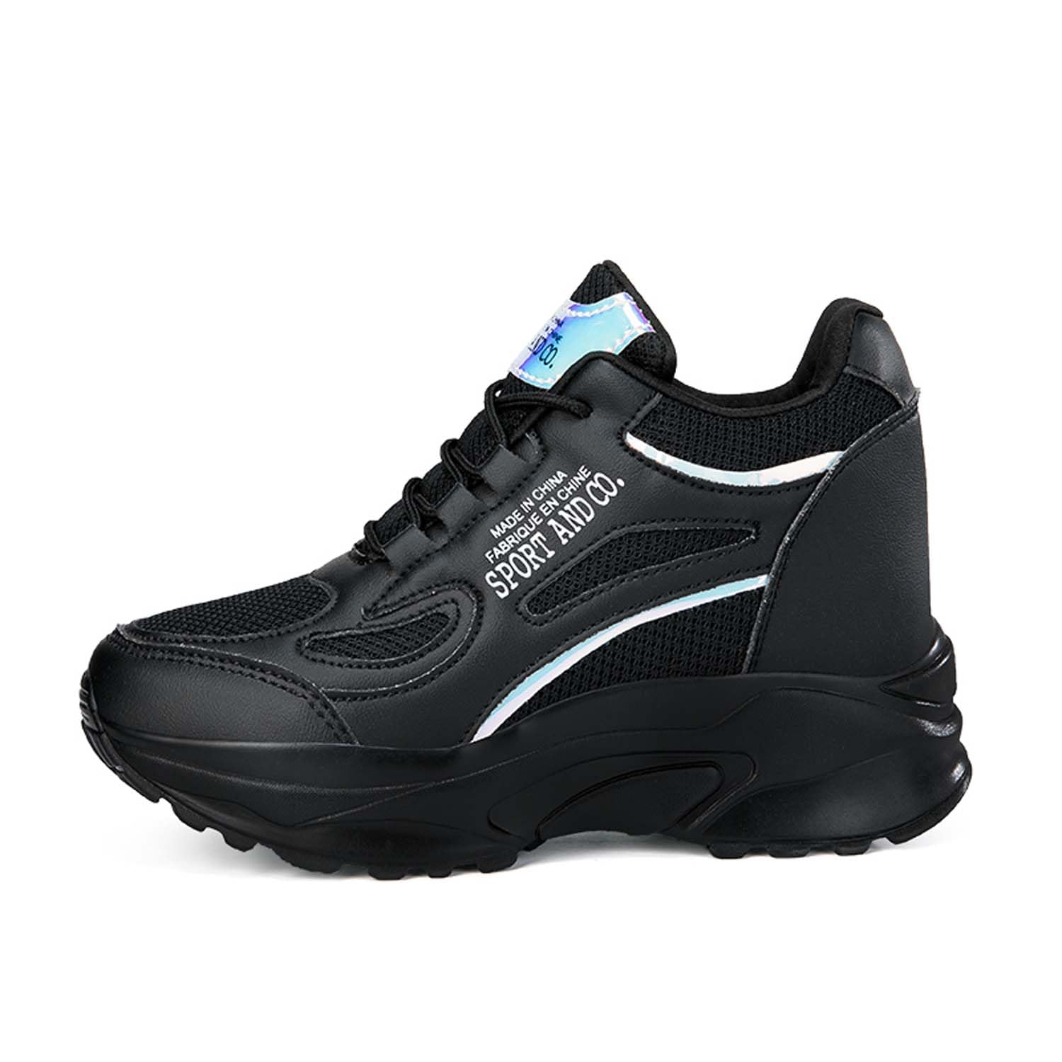Zapatillas Cuña Interior Mujer Ligero Malla Transpirable Zapatos Wedge Sneakers Talón Plataforma 8 cm