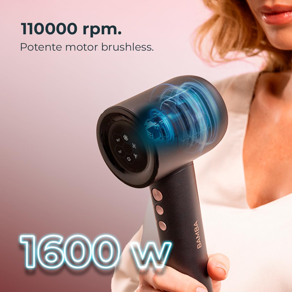 Cecotec Secador de Pelo Bamba IoniCare Rockstar Nano IonTech. 1600 W, Nano Iones, 110000 rpm, Pantalla, Control inteligente del Calor, 3 Temperaturas, 3 Velocidades y Función Memoria