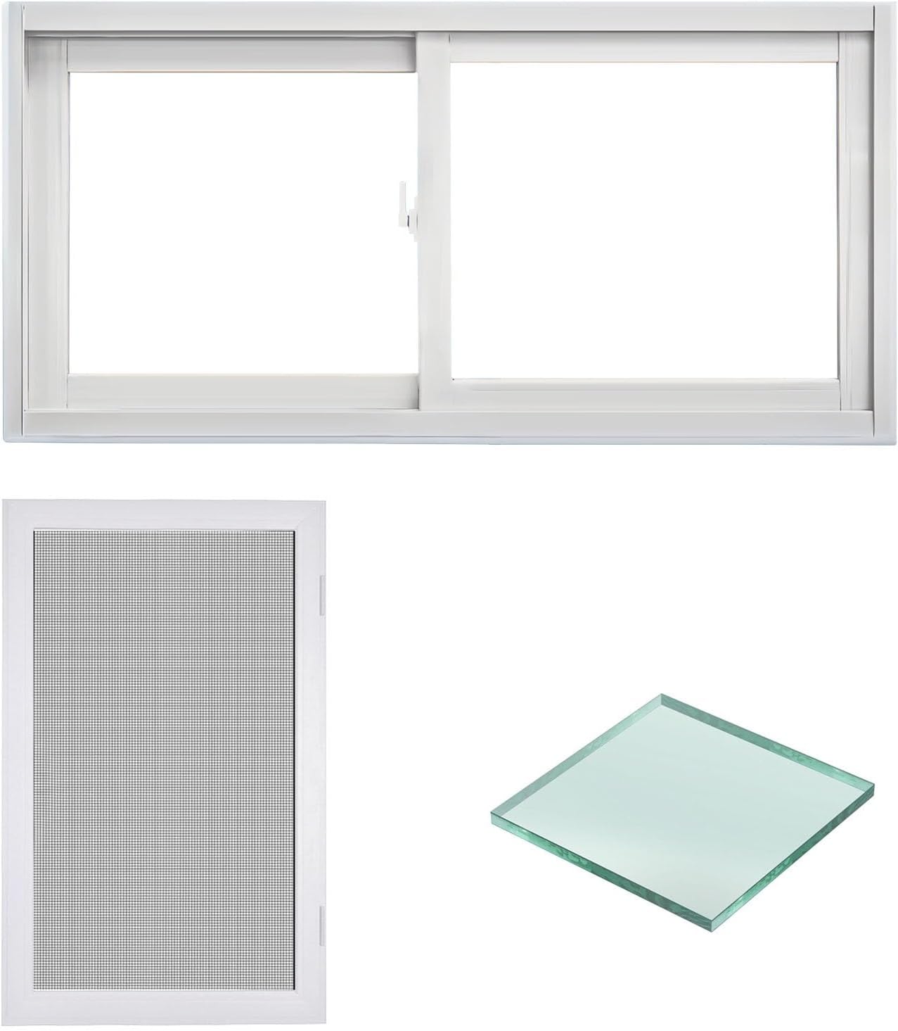 Basement Slider Window, Shed Windows with Screen and Tempered Glass, Replacement Windows with Screws, for Shed, Household Garage Barns(White,WxH 40x20"/102x51cm)