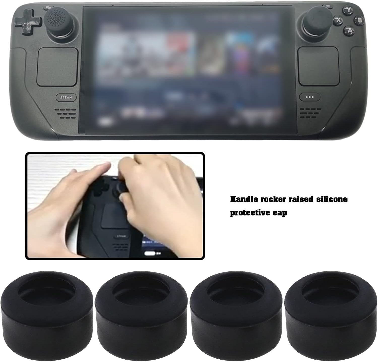 8PCS Thumb Grip Caps Compitable with Valve Steam Deck Silicone Thumbsticks Grips Joystick Caps Raised Dots & Studded Design Black