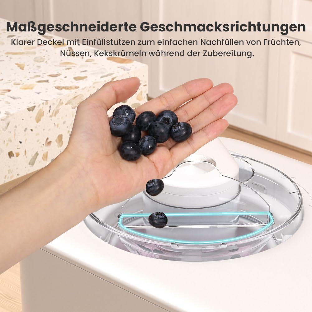 Eismaschine mit Kompressor 1,2L, Eismaschine Selbstkühlend 110W, mit Entnehmbarem Eisbehälter, inkl. Eisportionierer/Messzylinder mit Skala