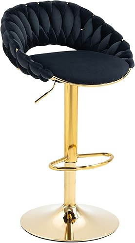 Miniatura 4 de Juego de 2 taburetes de bar giratorios de terciopelo modernos, sillas de bar ajustables de altura de mostrador con respaldo, taburetes de bar