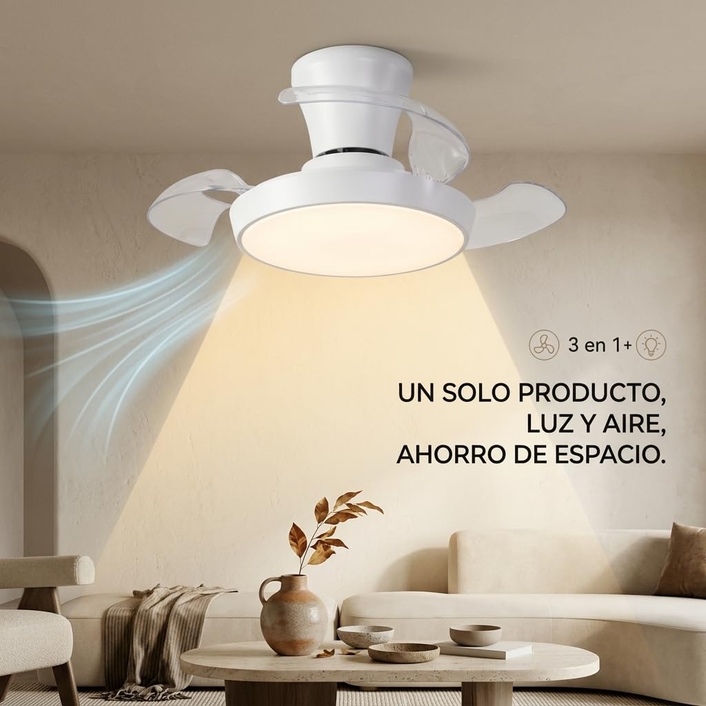Ventilador de Techo Rectátil con Luz LED Regulable 3 CCT, 6 Velocidades, Mando a Distancia, Función Invierno/Verano, Temporizador y Memoria, Diseño Moderno, Ø96,5 cm (Blanco hielo)
