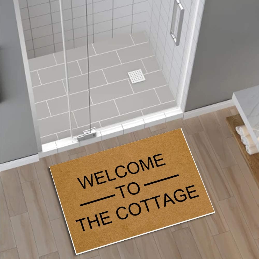 Jackey&Smith Welcome Mat Welcome to The Cottage Door Mat Funny Doormat Entrance Floor Mat Rug Non Slip Balcony Mat Felt Fabric 23.6-Inch by 15.7-Inch