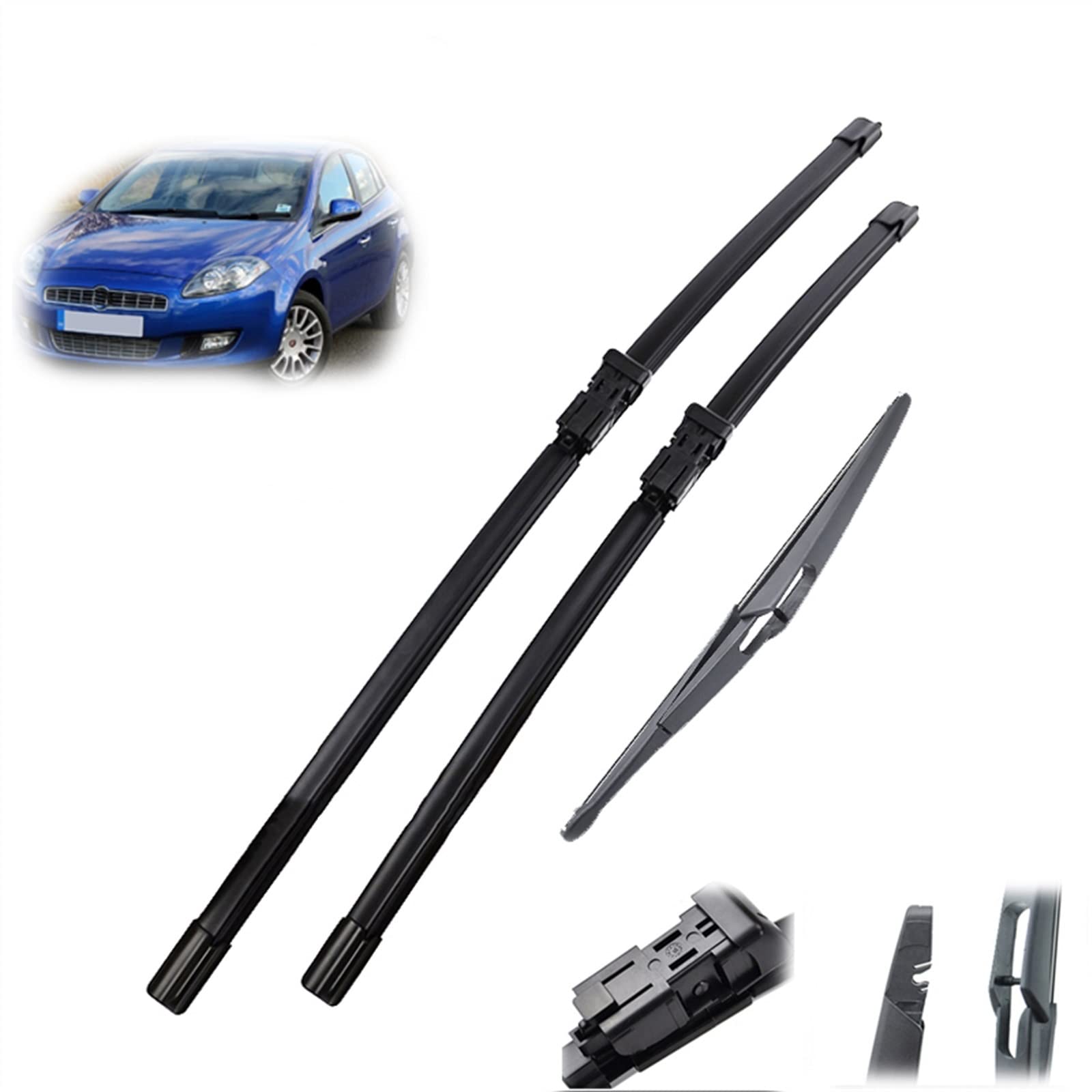 Juego De Escobillas Limpiaparabrisas Delanteras Y Traseras De 24 "+ 18" + 12 "para Parabrisas De Coche Ventana Cepillo De Lluvia Para Fiat Para Bravo 2007-2013 Parabrisas