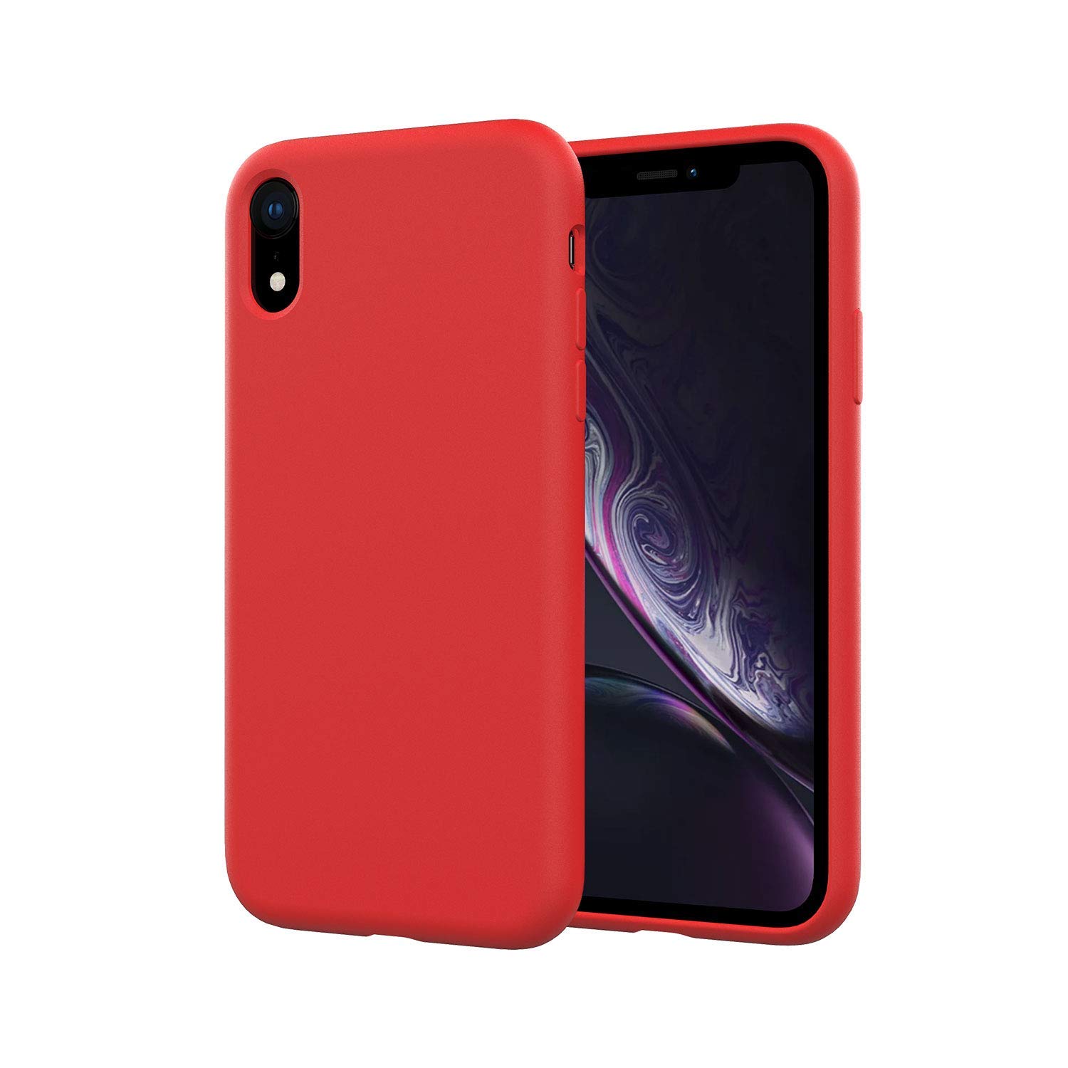 Deulec Soft Silicone Case - Back Cover with Micro Fiber Lining & Liquid Silicone Gel - for iPhone XR (Hot Red)