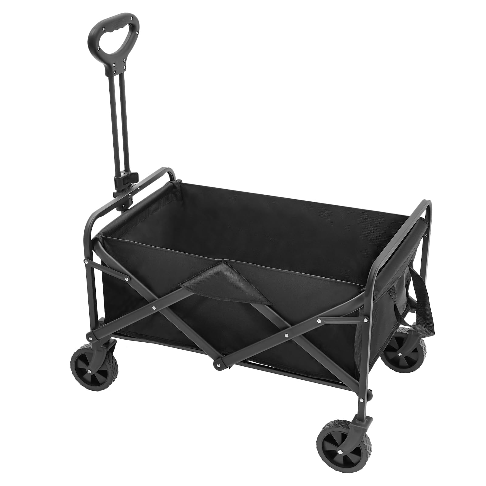 Chariot de transport pliable, avec poche latérale et porte-gobelet, avec roues en caoutchouc, poignée réglable, jusqu'à 80 kg, pour tous les terrains, camping et shopping en plein air