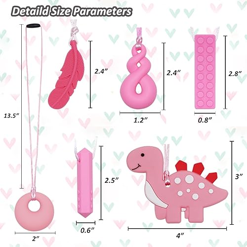 Miniatura 6 de Collar masticable para niños y niñas, paquete de 5 collares masticables sensoriales para niños autistas o adultos con TDAH, SPD, ansiedad, juguete