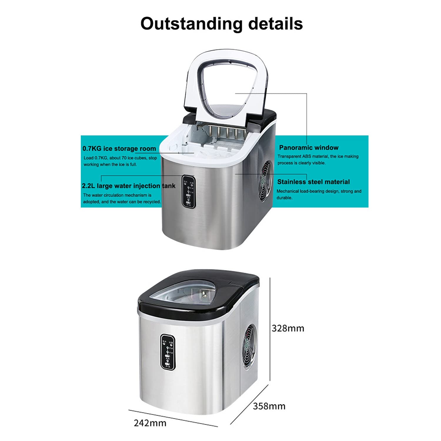 Ice Maker Machine Ice Cube Maker 13Kg/24H Portable Ice Cube Maker Machine LED Display Ice Machine Maker 9 Cubes Ready in 6Mins for Home Bar Kitchen Office