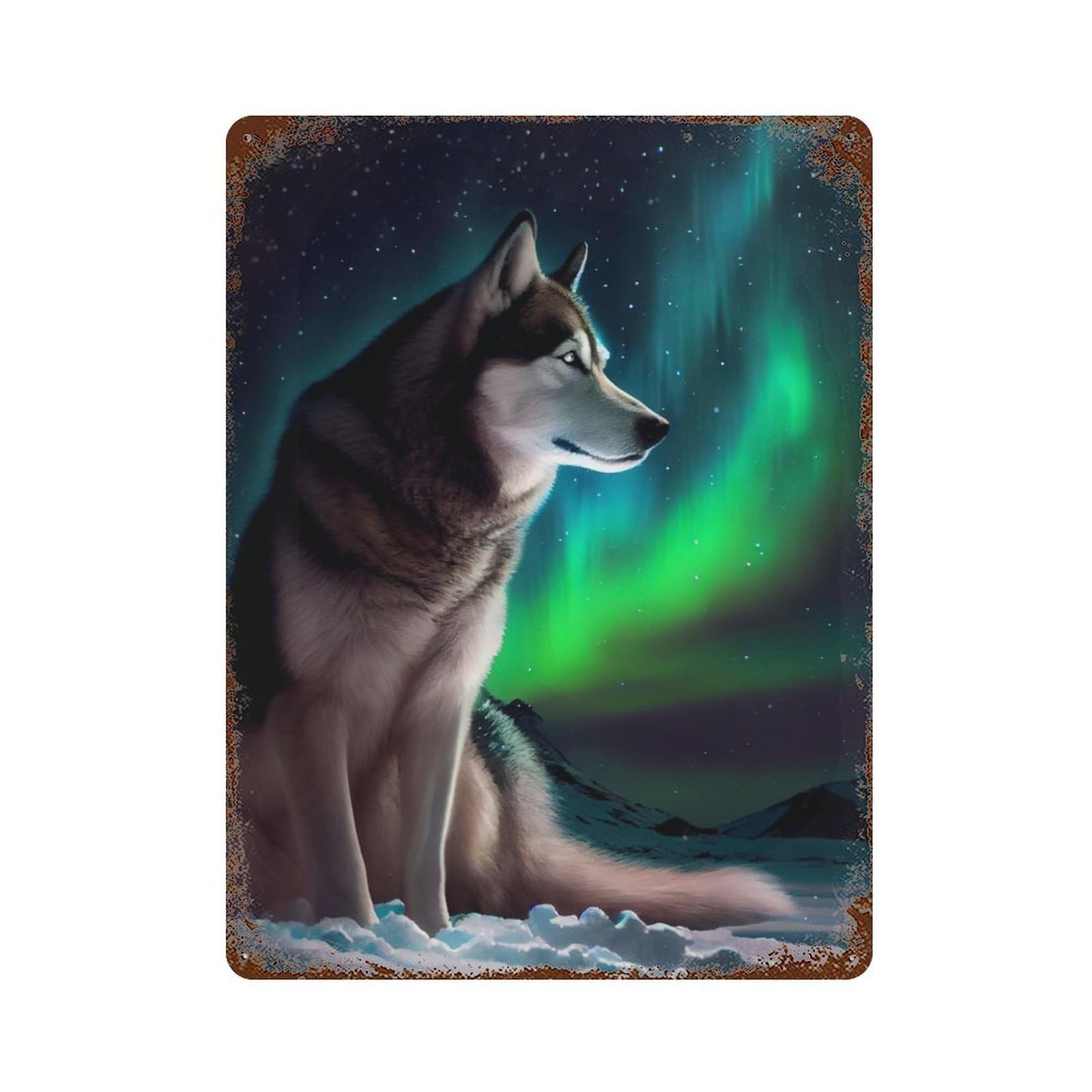 Garage Style Husky Dog Aurora Rusty Metal Tin Sign 15.7"x11.8", Farmhouse Wall Decor for Bar And Workshop