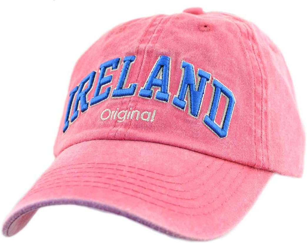 Pink Baseball Cap with Blue Ireland Original Text, Design with Adjustable Strap