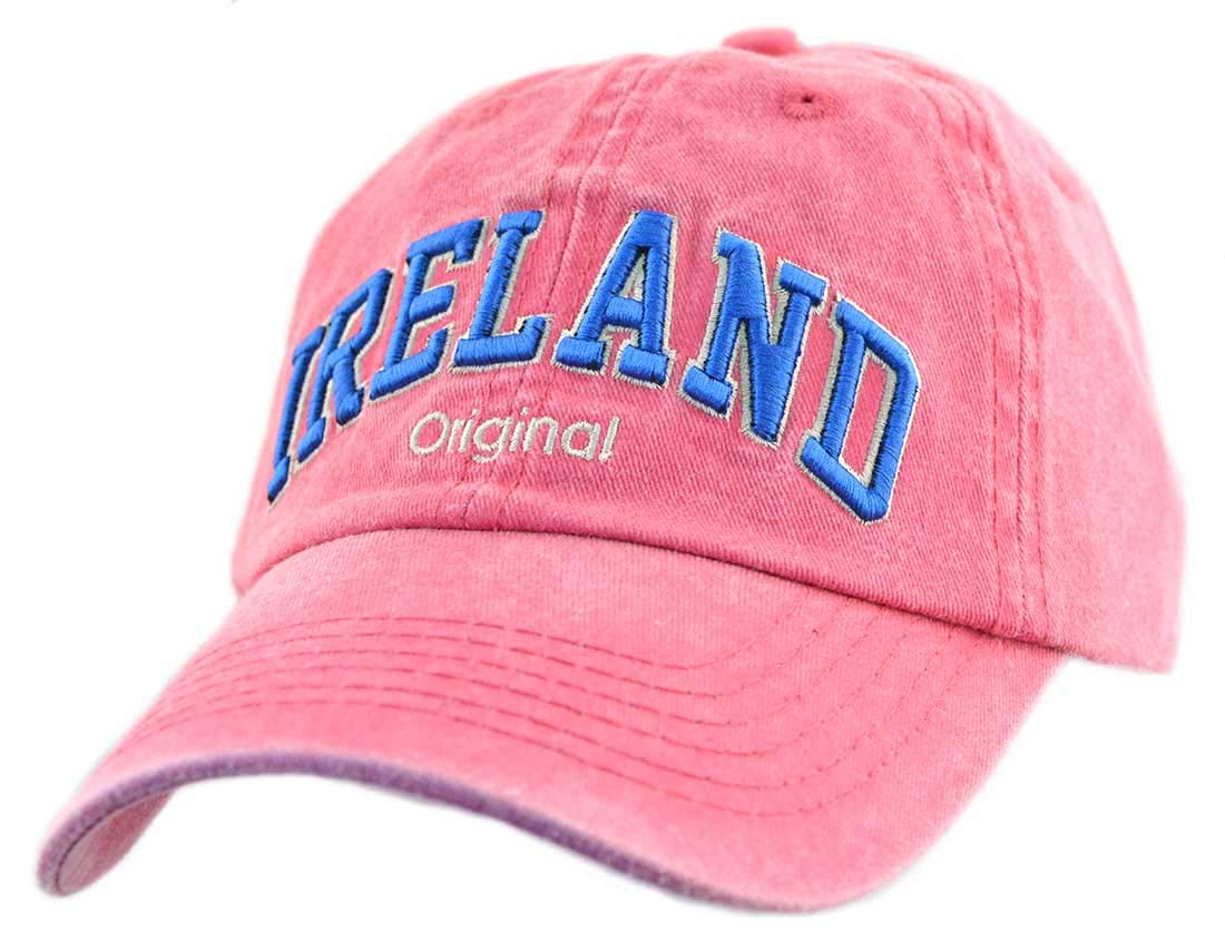 Pink Baseball Cap With Blue Ireland Original Text, Design With Adjustable Strap