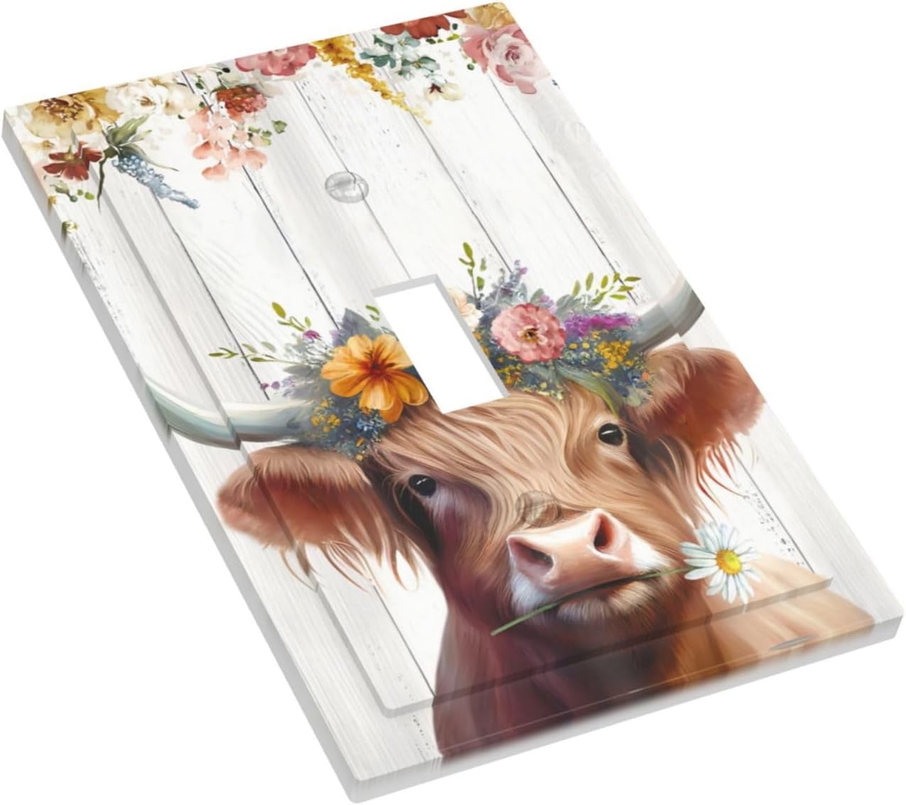 Highland Cow Decorative Electrical 1 Gang Single Toggle Rustic Floral Wall Plate Farmhouse Light Switch Cover Faceplate Wallplate For Kitchen Home Office Room