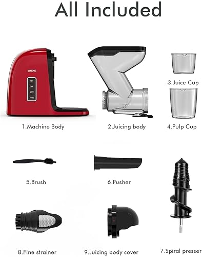 Miniatura 8 de SiFENE Exprimidor silencioso de prensa en frío, canal de alimentación doble ancho de 3.2 pulgadas, exprimidor de masticación lenta para frutas