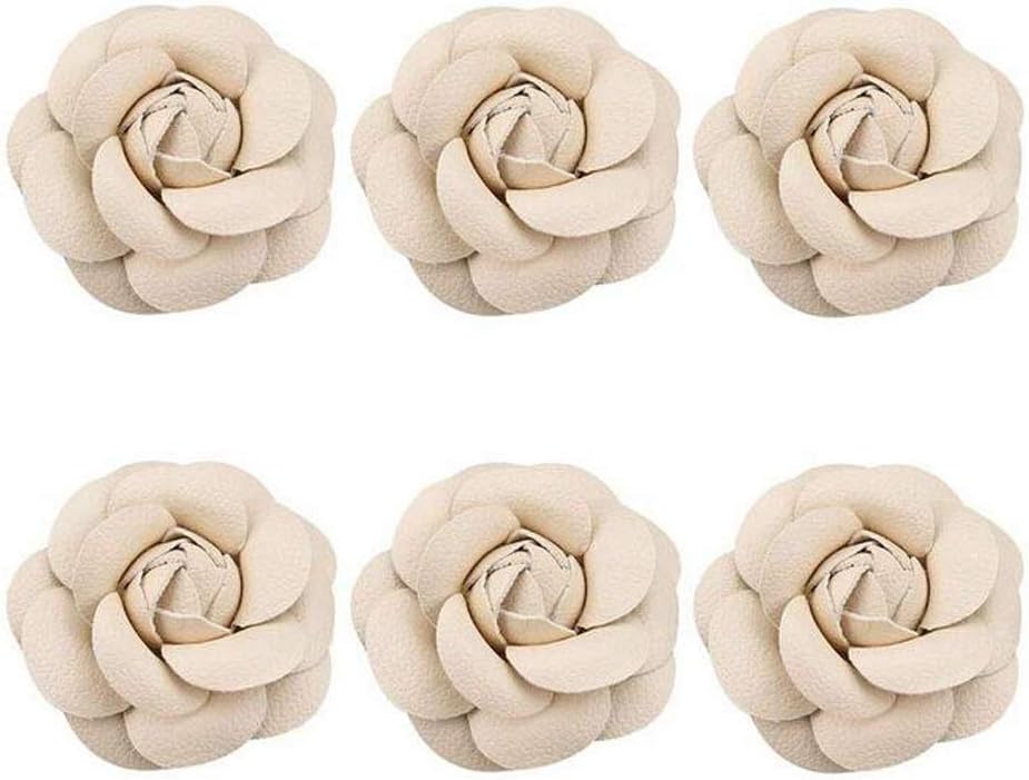 6 PCS Faux Leather Rose Flower Winter Boots Wedding Decoration Charms DIY Accessories Scarf Bag Shoe Package Material Eternal Flower (Beige)