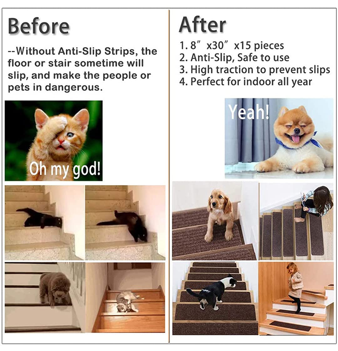 Lot De 15 Tapis D'Escalier Antidérapants 80x20 Cm - Autocollants Amovibles Noir, Idéal Animaux Enfants Personnes Âgées