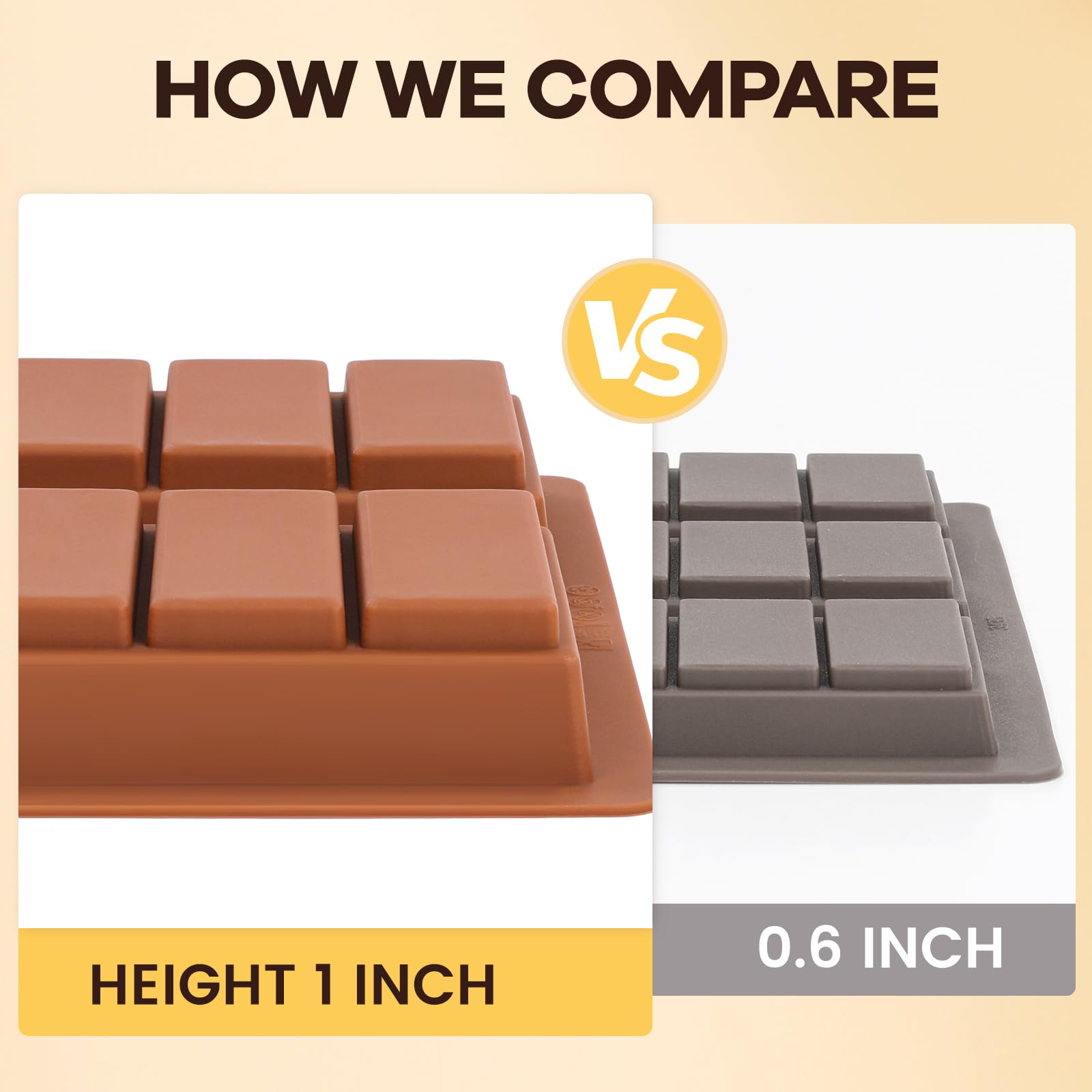 Molde de silicona para barra de chocolate, molde de chocolate Dubai de 1 pulgada de profundidad, antiadherente, flexible, grande y grueso, chocolates caseros, dulces y postres, juego de 2