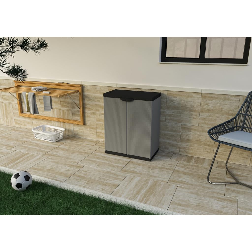 Kreher Kunststoffschrank 2er-Set, Gartenschrank in Lichtgrau