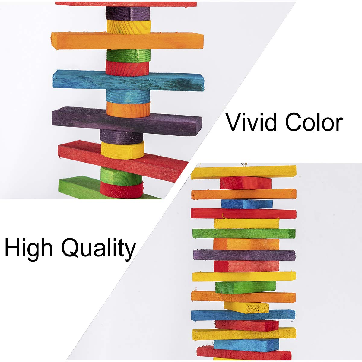 MEWTOGO 2Pcs Bird Toys - Parrot Toys with Multicolored Natural Wooden Blocks, Bird Chewing Sticks Toys for Conures Parakeets Cockatiels Lovebirds African Grey Macaws Amazon Parrots Gift - image 4