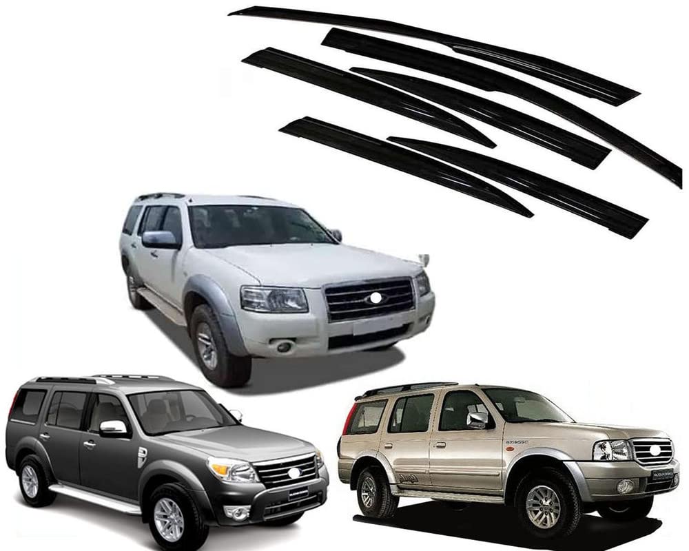 Kunj Autotech Door Visor Wind Rain Deflector Black Compatible for Endeavour Old Type 1/2 2013-2015 Set of 6 Pieces