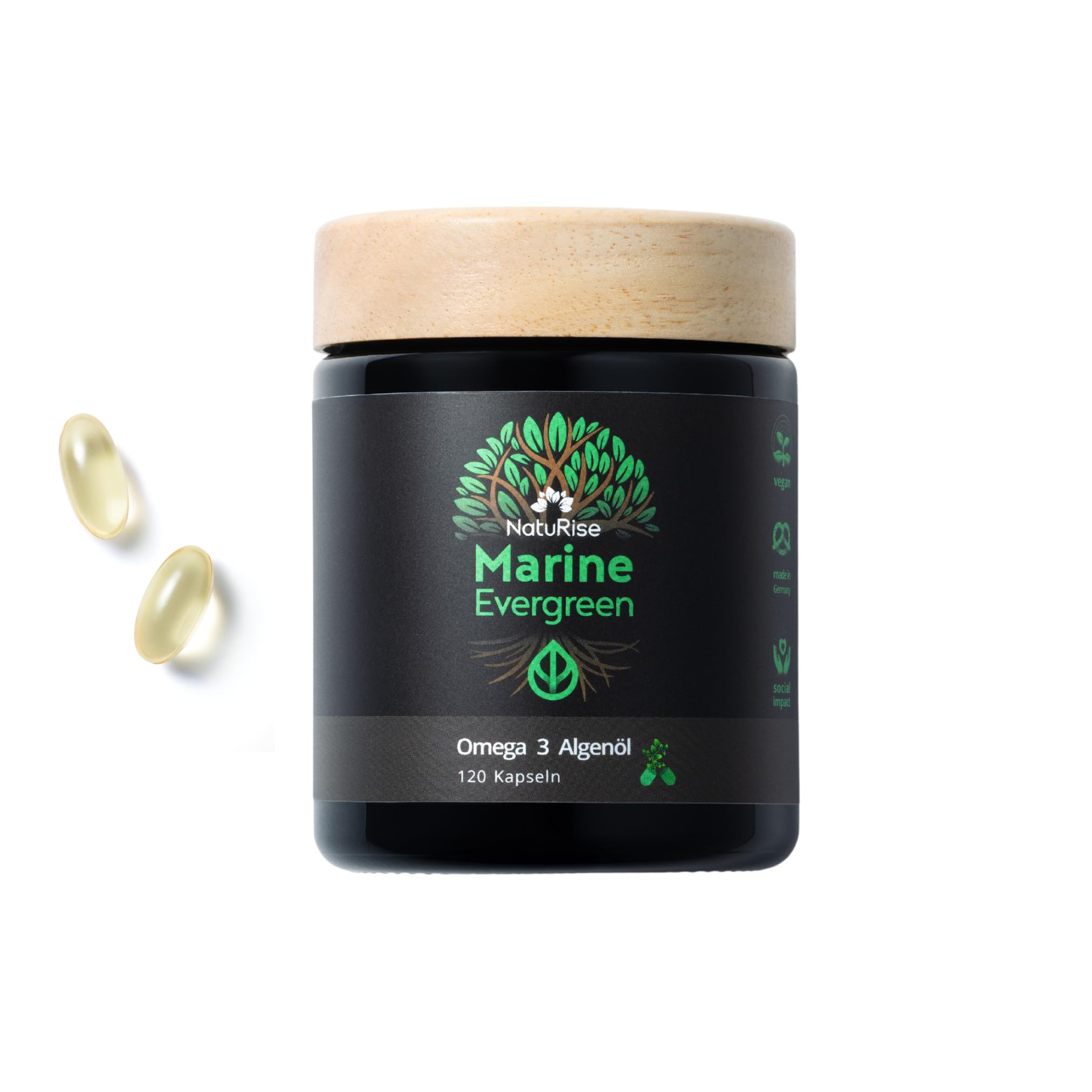 NatuRise® Omega 3 Vegan 120 Kapseln – 1440mg Algenöl pro Tag davon 869mg Omega-3 (DHA, EPA & DPA) – Hochdosiert – Laborgeprüft – Triglycerid-Form – UV-geschützt – Fischöl Alternative
