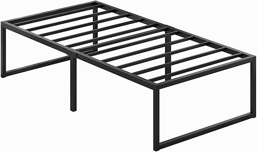 Miniatura 49 de Marco de cama individual de 9 pulgadas, marco de cama individual de metal resistente, no necesita somier, sin ruido, fácil montaje, color negro