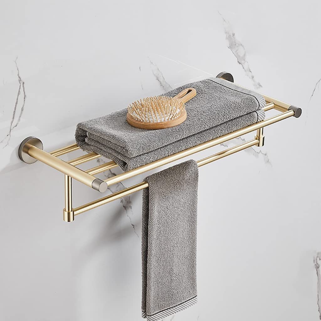Toallero de baño Ligero de Lujo, Totalmente de Cobre Cepillado y Dorado, toallero de baño de una Sola Barra, toallero de aro para baño