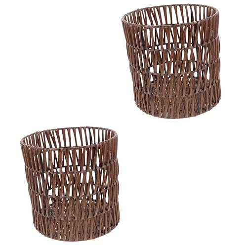 Gogogmee Cocinas 2 piezas de cepillo marrón pequeño escritorio cocina cesta de almacenamiento de maquillaje papelera baño mimbre huevo papelera