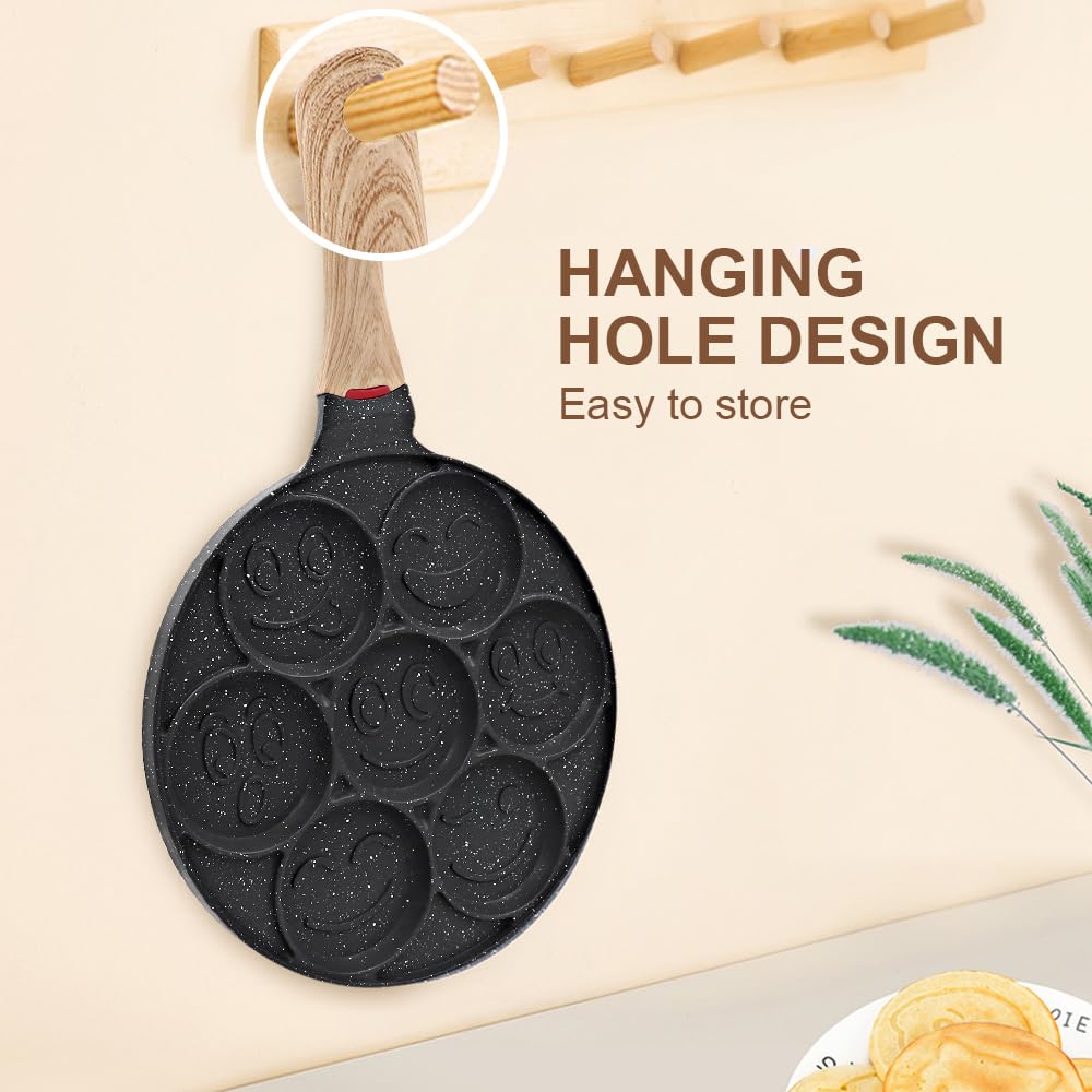 Sartén de inducción para panqueques con cara sonriente, antiadherente, 7 agujeros para niños, 10.4 pulgadas, color negro 4