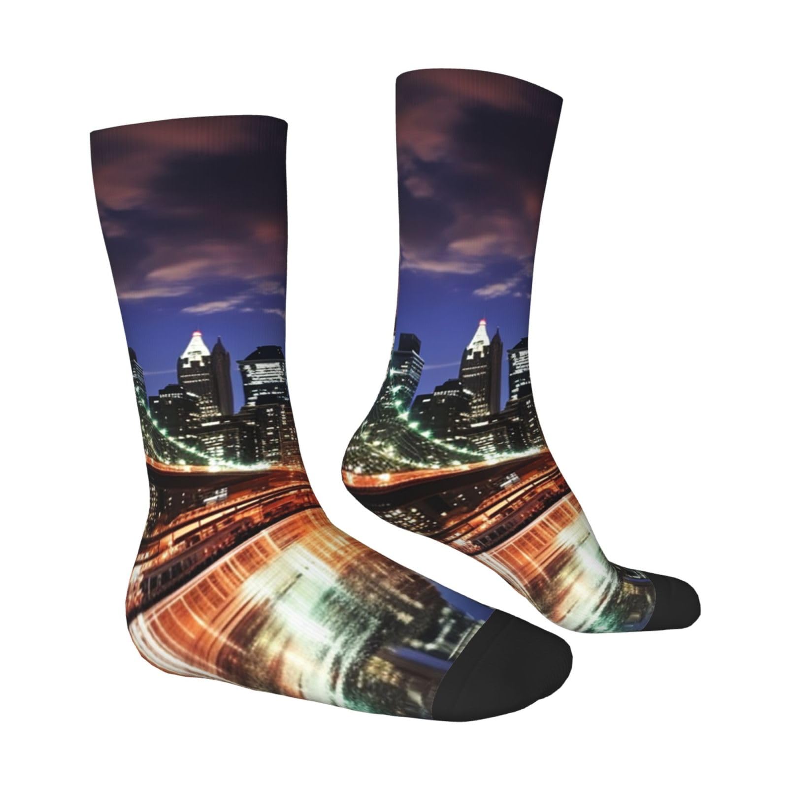 LZQPOEAS New York Night Athletic Socks Unisex Cushioned Crew Socks Hiking Running Calf Sock Soft Above Ankle Sock